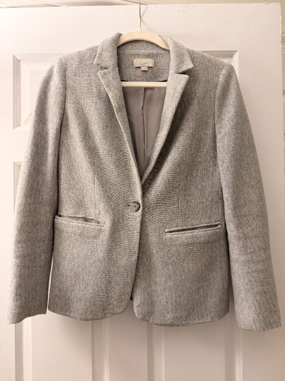 Loft Gray Herringbone Knit Blazer Jacket with Elbow Pads Grey